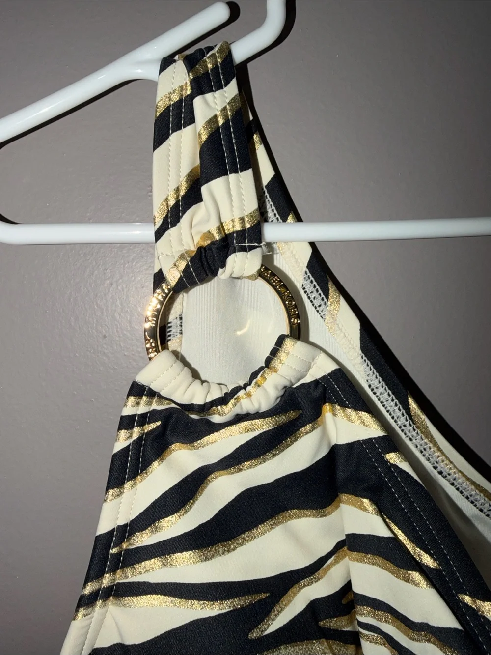 Michael Kors Black, White & Gold Zebra Stripe One-Shoulder Swimsuit - Picture 4 of 9